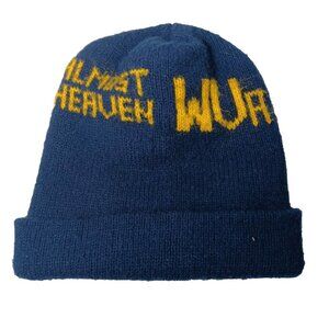 Almost Heaven West Virginia Knit Hat Blue Gold Acrylic Winter Beanie Boggin WVU